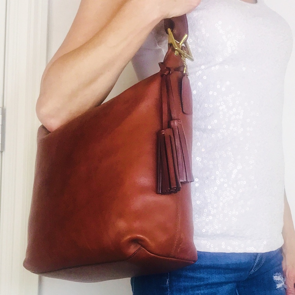 Coach Brown Leather Hobo Shoulder Bag with Tassel
